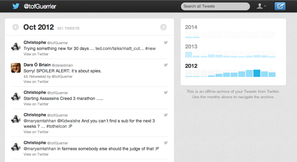 Screen capture of my twitter archive